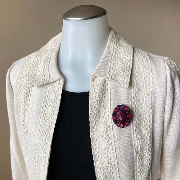 Purple & Pink Rhinestone Oval Shaped Cabachon Brooch 1950s Signed FAF - Picture 10 of 11